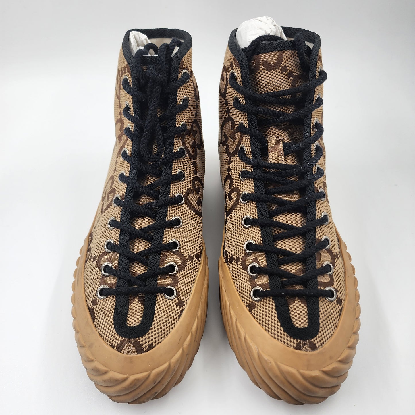 Gucci Maxi GG Logo High-Cut Sneakers 703034 Brown Beige - EU 39