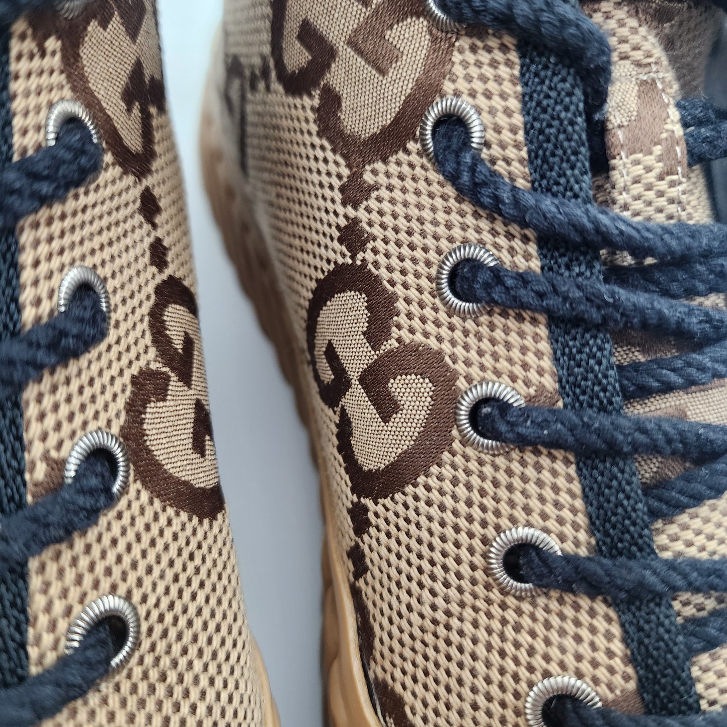 Gucci Maxi GG Logo High-Cut Sneakers 703034 Brown Beige - EU 39