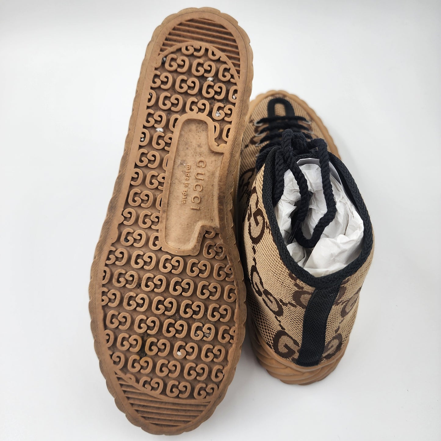 Gucci Maxi GG Logo High-Cut Sneakers 703034 Brown Beige - EU 39